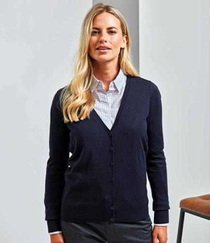 Premier Ladies Essential Acrylic V Neck Cardigan - NAV - 16